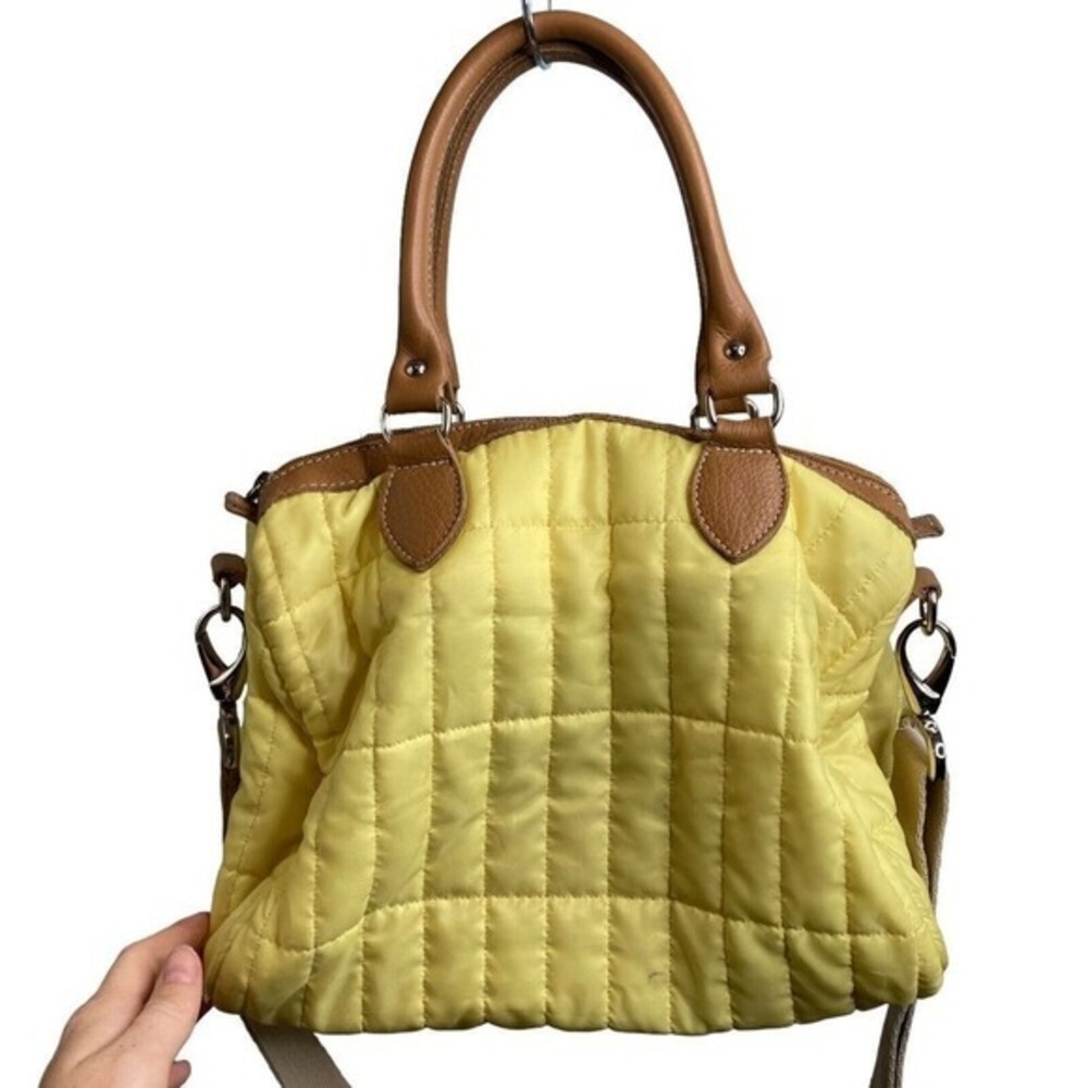 BONFANTI Womens Yellow Quilted Nylon Leather Trim Satchel Bag Good Crossbody